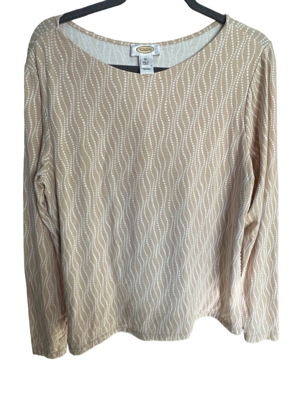 Talbots size XL beige print boat neck long sleeve modal silk blend top